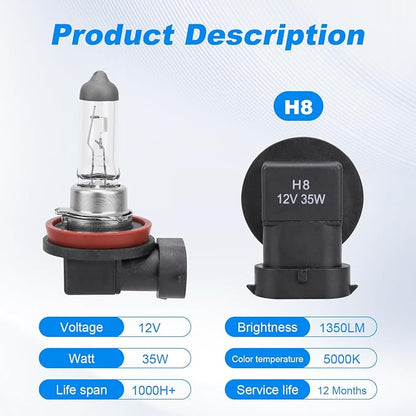 H8 Halogen Headlight Bulb, 12V 35W Halogen Headlamp 5000K Auto Car Low High Beam Light Bulbs for Fog light Replacement,NOT Fit 24v Vehicles,Pack of 2