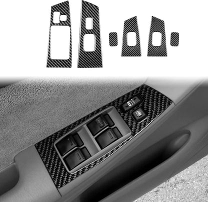Black Real Carbon Fiber Accessories Car Window Lift Switch Panel Kit Cover Interior Trim Sticker Decal for Toyota Corolla CE LE S 2003 2004 2005 2006 2007 2008/XRS 2005-2006 Sedan 6PCS -A