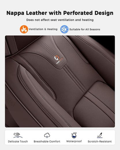 Huidasource Coffee Back Seat Cover Luxury Nappa Leather, Rear Seat Cover with Velcro Adjustable, Ventilation Holes, Child Seats, Seat Covers Waterproof Universal Fit for Most Cars SUV Trucks, Coffee