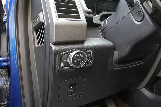 Chrome Inner Headlight & Fog Switch Panel Cover Trim for 2015-2020 Ford F150 - Push Button Actuator - Manual Operation - Chrome Color