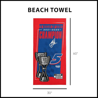 Northwest NASCAR Kyle Larson 2025 Cup Series Champion Beach Towel, Cotton Blend Lightweight Bath, Pool Swim Travel Fan Gear, 30 x 60 Inch