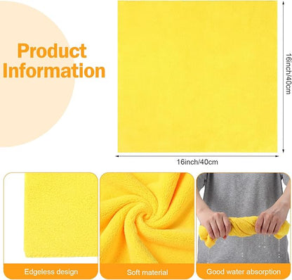 Tallew 16 Pcs Car Microfiber Towels Buffing Drying Wash Cleaning Cloths Plush Large Towels Thick Care Polishing Detailing Waxing Scratch Proof Towel, 15.75 x 15.75 Inch (Yellow)