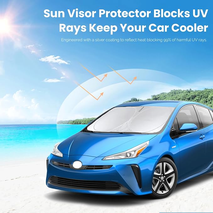 Custom Fit Prius Windshield Sunshade for 2010-2022 Toyota Prius Hatchback Accessories Front Window 210T Reflective Shield Cover for Windshield Sun Visor Protector
