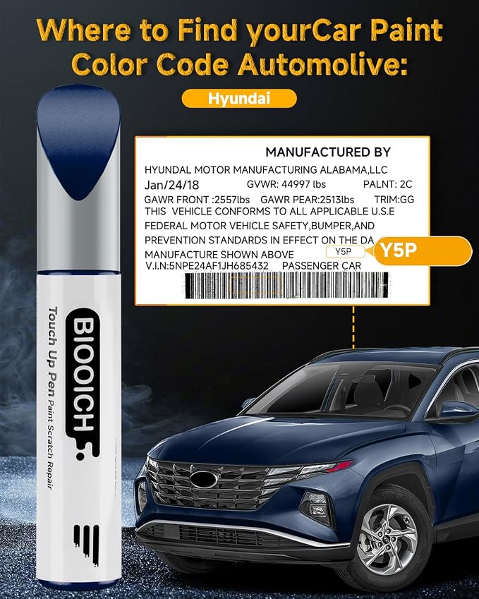Touch Up Paint Pen Exact Color Match Car Chip and Scratch Repair (for Hyundai, Intense Blue(YP5))