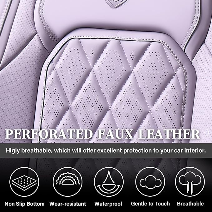 Coverado Car Seat Cover Front Seats, 2-Pack Luxury Faux Leather Seat Covers, Purple Car Seat Cover, Waterproof Car Seat Protectors, Driver Front Seat Cover Universal Fit for Most Cars, Purple