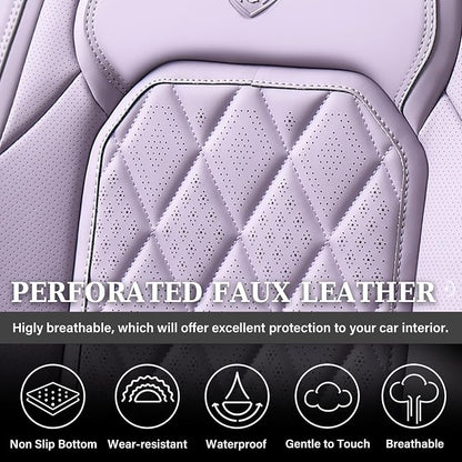 Coverado Car Seat Cover Front Seats, 2-Pack Luxury Faux Leather Seat Covers, Purple Car Seat Cover, Waterproof Car Seat Protectors, Driver Front Seat Cover Universal Fit for Most Cars, Purple