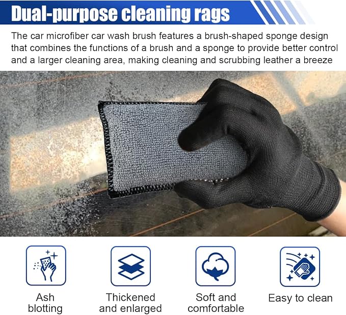 ZIMISI 3PCS Car Interior Scrubbing Sponges, 5.5"×3.9" Microfiber Auto Cleaning Applicator Pad, Detailing Scrub Sponge for Vehicle Leather Seat, Vinyl, Plastic, Upholstery (Black/Grey)