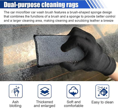 ZIMISI 3PCS Car Interior Scrubbing Sponges, 5.5"×3.9" Microfiber Auto Cleaning Applicator Pad, Detailing Scrub Sponge for Vehicle Leather Seat, Vinyl, Plastic, Upholstery (Black/Grey)