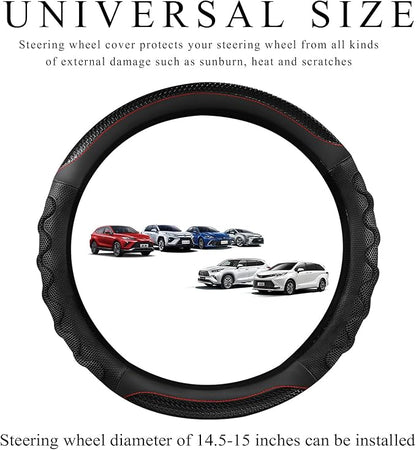 Car Steering Wheel Cover, 15 Inch Anti-Slip Steering Wheel Cover Protector with 3D Honeycomb Design, Universal Steering Wheel Covers for Truck SUV, Car Accessories (Black,Round Shape)