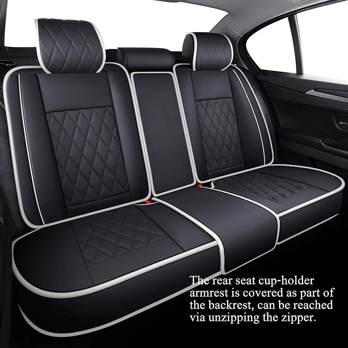 Aierxuan 5 Car Seat Covers Waterproof Leather Universal Cushions Split Bench Compatible with 4Runner CRV Camry Yaris Sienna Venza FJ Cruiser Wrangler Tucson Equinox(Full Set, Black-White)