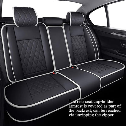 Aierxuan 5 Car Seat Covers Waterproof Leather Universal Cushions Split Bench Compatible with 4Runner CRV Camry Yaris Sienna Venza FJ Cruiser Wrangler Tucson Equinox(Full Set, Black-White)