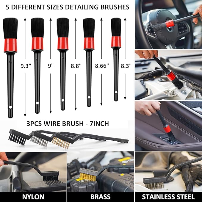 44Pcs Car Wash Detailing Kit Cleaning Kits with Foam Gun Sprayer Wash Mop with Long Handle Collapsible Bucket Large Wash Mitt Towels Complete Interior Exterior Car Washing Supply Set Black