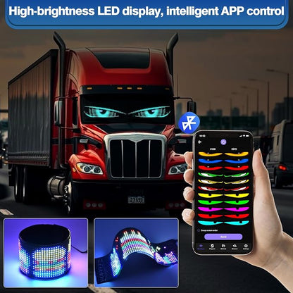 2Pcs LED Eyes for Truck Windshield | Devil Eyes Light for Cars | Flexible Scrolling Programmable LED Signs | Can Edit Text/Graffiti/Animations