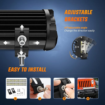 Nilight 13.5 Inch Side Shooter LED Light Bar Quadruple Row Spot Flood Combo Lights w/Wiring Kit for Fog Driving Work Lighting on Truck SUV ATV UTV Pick-up Van Boat Tractor