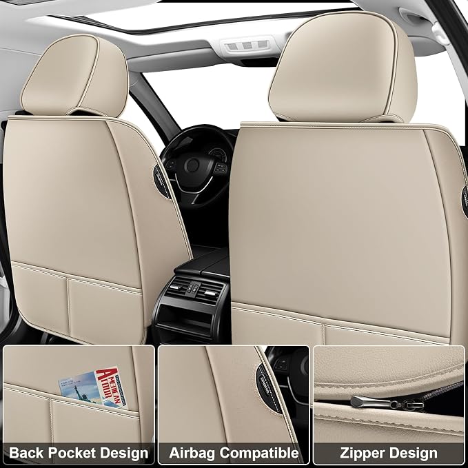 Seat Covers Full Set Fit for Nissan Rogue 2015-2026, Breathable and Comfortable Leather Car Seat Cover, Standard Waterproof Cushion Cover Auto Interior Accessories (Beige Brown)