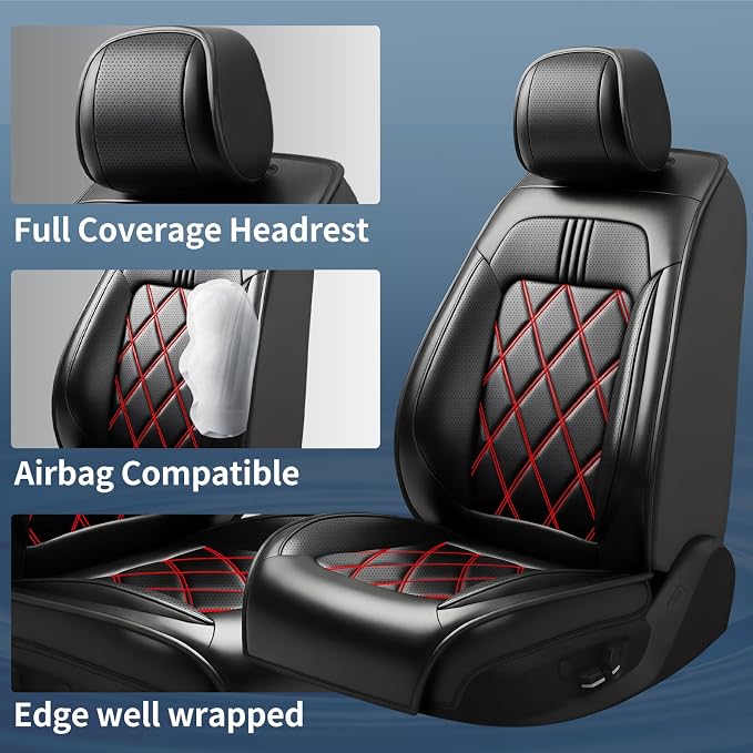 Equinox Seat Covers Fit for Chevrolet/Chevy Equinox 2011-2026, Full Coverage Leather Waterproof Breathable Seat Covers, Automotive Seat Protectors, Airbag Compatible, (2 Front Seats, Red Black)
