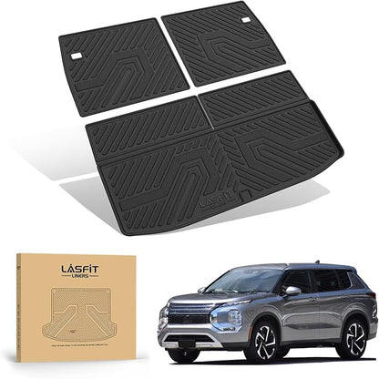 LASFIT Trunk Mat & Backrest Mats for 2022-2025 Mitsubishi Outlander (Not Fit PHEV or Sport Models), Custom Fit Full Coverage TPE All-Weather Cargo Liner for Mitsubishi Outlander Accessories, Black