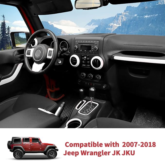 18PCS Full Set Interior Trim Kit for Jeep Wrangler JK JKU 2011-2018 4 Door,Center Console Door Handle Side Outlet Cup Holder Gear Cover Trim (White)