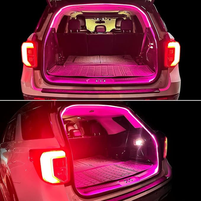 HOLDCY Car LED Strip Lights - Trunk Cargo Ambient Lighting, Pink 10000K, 118.11 inches Flexible Cuttable LED Light Strip, Easy Install, Waterproof, Universal Fit for Car Trunks, SUVs, and Vans