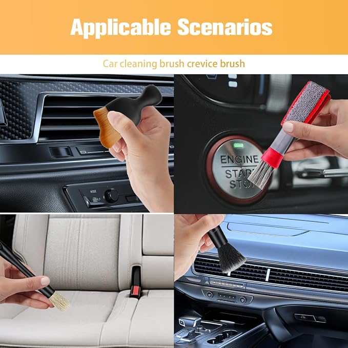 6PCS Car Detailing Brush Kit, Including 3 Ultra Soft No Scratch Boar Hair & 3 Vent Cleaning Brushes, Multi-Use Automotive Interior Detailing Kit, Universal for Most Vehicles