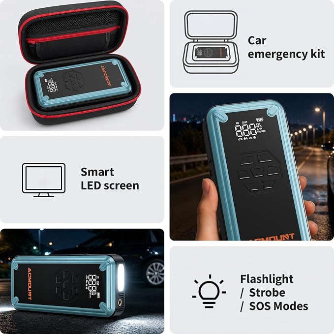 W160 Jump Starter with Air Compressor, 5000A Portable Car Jump Starter 150PSI Tire Inflator/Air Pump, 12V Battery(Up to 9L Gas/8L Diesel Engine) Jump Pack Car Emergency Kit Idea Gift for Man (Blue)