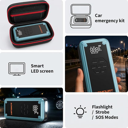 W160 Jump Starter with Air Compressor, 5000A Portable Car Jump Starter 150PSI Tire Inflator/Air Pump, 12V Battery(Up to 9L Gas/8L Diesel Engine) Jump Pack Car Emergency Kit Idea Gift for Man (Blue)