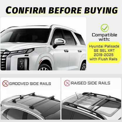 Gdydi 220lbs Car Roof Rack Cross Bars Compatible with 2019-2025 Hyundai Palisade SE SEL XRT (Fit for Flush Side Rails), Aluminum Lockable Roof Cross Bars for Kayak Bike Rooftop Cargo Carrier Bag