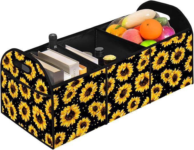 Sunflower Car Trunk Storage Box with Pockets Car Accessory for SUVs Cars Automotive Organizer