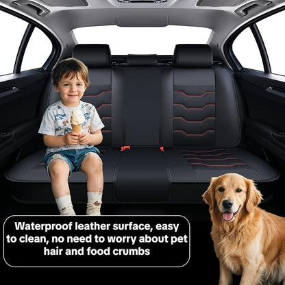 Car Seat Cover Full Set Sets, Universal Car Seat Covers for Cars, Premium Waterproof Leather, Protect & Upgrade Car Interior, Compatible with Airbags, Easy to Install & Clean Up