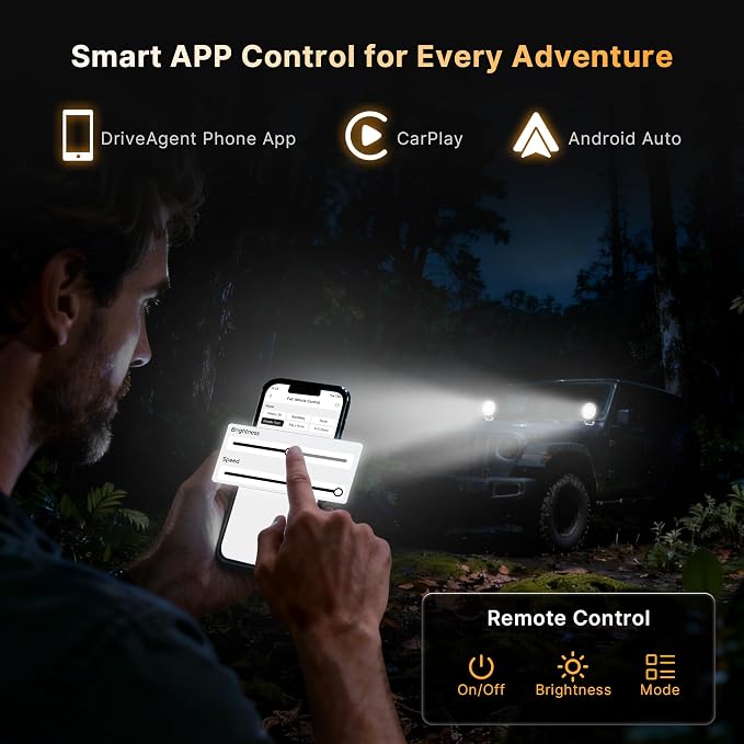 LED Pod Lights 42W Flood Beam, Smart App Controlled Off Road Driving Lights Supports CarPlay/Android Auto, IP67 Waterproof 6000K White Lamps for Trucks, ATV, UTV, SUV, Boat (2 Pack)