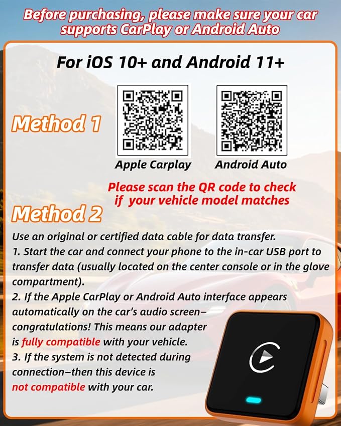 Wireless CarPlay Adapter 2026 Upgraded – No More Cables, Plug & Play Auto Connect, Bluetooth 5.3 Low Latency for Navigation & Music, 2-in-1 for Apple & Android, Wide Vehicle Compatibility USB & USB C