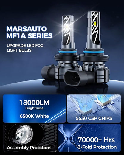 Marsauto 9006 LED Fog Light Bulbs, 700% Brightness HB4 9006 LED Bulb, 18,000LM 6500K Cool White Non-Polarity, 70000 HRS Lifespan for Fog Lights or DRL, Pack of 2