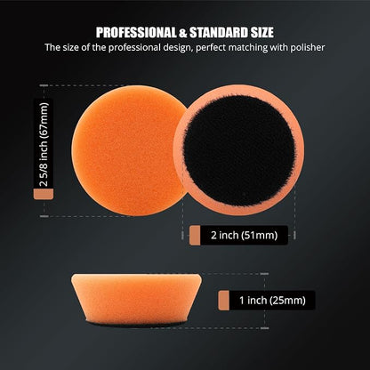 SPTA PRO Orange Heavy-Cut Mini Polishing Foam Pad, 5Pcs 2inch/50mm Sponge Polishing Buffing Pads, Car Foam Detail Polishing Pad Kit for Car Detail Polishing, Small Area Polishing -FF201-5