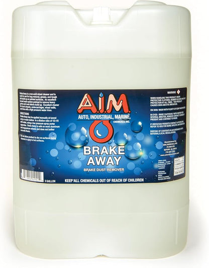 AIM Chemicals Brake Away Non-Acid Wheel & Tire Cleaner - Heavy Duty Degreaser & Engine Cleaner - Removes Brake Dust, Grease, Grime, Aluminum Brighteners - Ideal for Cars, Boats, RVs & Equipment, 5 Gal