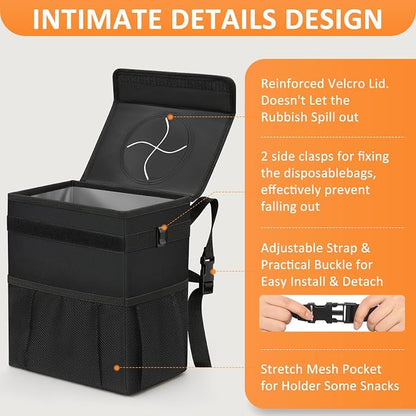 Vankor 4.2 Gallons Car Trash Can with Lid, Bag Bin Hanging Waterproof Automotive Car Garbage Cans Leak Proof Vehicle Trash Can for Truck SUV,Black