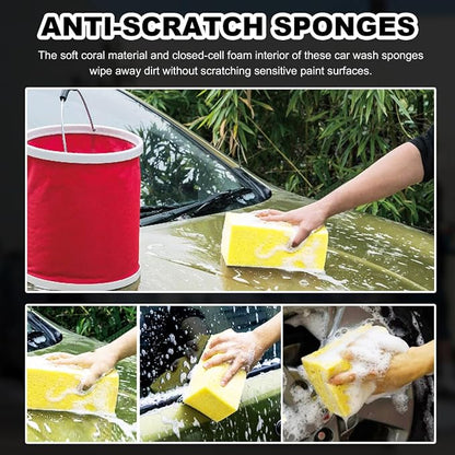 5PCS Car Wash Sponges, 8.5"×4.4"×3.5" Large Extra Soft Coral Non Scratch Sponge, Car Cleaning Cellulose Sponge Thick Foam Pad for Washing Window Sensitive Surfaces (Yellow)