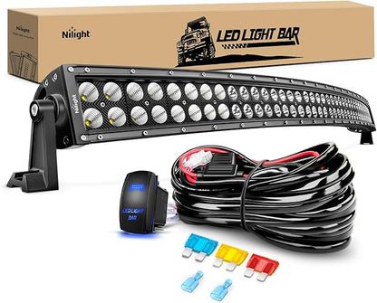 Nilight ZH119 54Inch 54 Inch 312W Curved Spot Flood Combo Bar LED Off Road Driving Light and 1PC 14AWG 12V 5Pin Rocker Switch Wiring Harness Kit-1 Lead, 2 Years Warranty