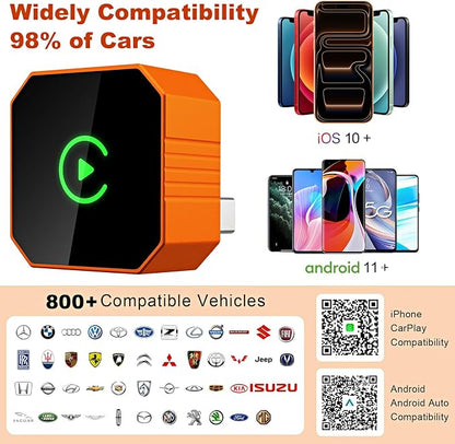 Wireless CarPlay Adapter 2026 Upgraded 2-in-1, Plug & Play for Apple iPhone iOS 10+ & Android 11+, Compact Mini USB/Type-C Port, Fast Auto-Reconnect & Stable No-Latency Connection