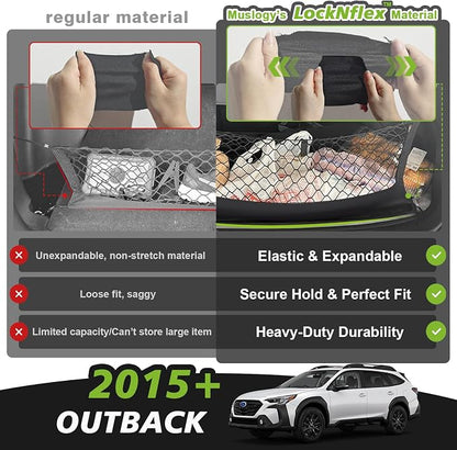 Muslogy Truck Bed Cargo Net Trunk Netting Compatible with 2015-2025 2026 Outback Accessories, Pickup Cargo Organizer SUV Sedan Storage Net w/Heavy Duty Carabiners
