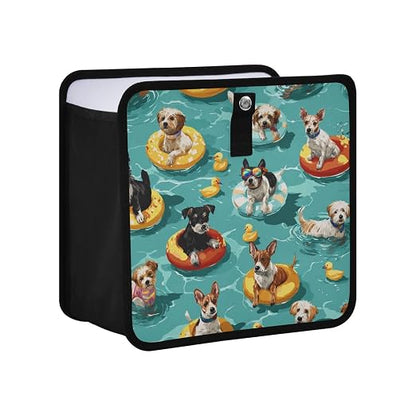 Car Trash Can Organizer Bin with Adjustable Strap for Back Front Seat Console Waterproof Leakproof Collapsible Portable 8.66 Inch Teal Swimming Pool Dogs and Ducks