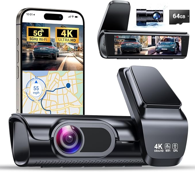 OVAMAN K600 4k Dash Cam Front and Rear, 3.59" IPS Screen, Built-in GPS 5G WiFi Dash Camera for Cars with App, UHD 2160P Night Vision Free 64G SD Card, 170° Wide Angle, HDR, 24H Parking Mode