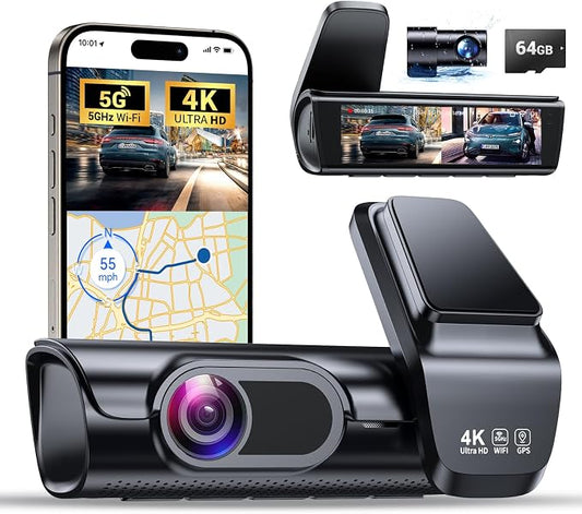 OVAMAN K600 4k Dash Cam Front and Rear, 3.59" IPS Screen, Built-in GPS 5G WiFi Dash Camera for Cars with App, UHD 2160P Night Vision Free 64G SD Card, 170° Wide Angle, HDR, 24H Parking Mode