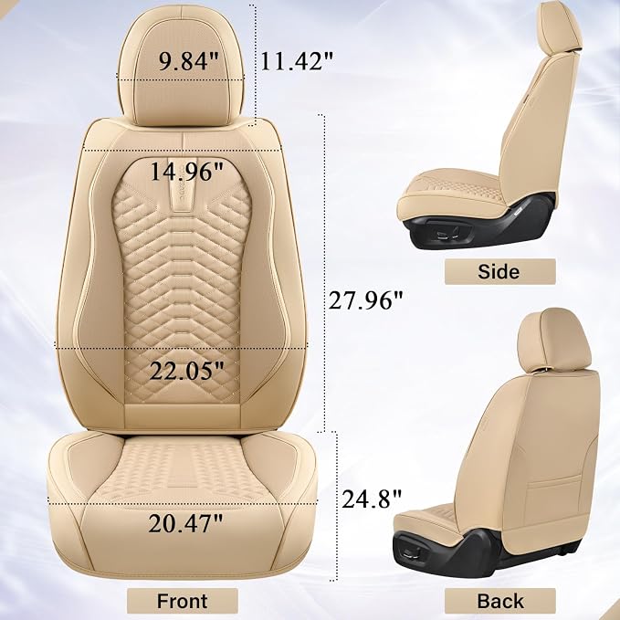 Coverado Front Seat Covers, 2 Pieces Universal Seat Cover for Cars, Breathable Nappa Leather Waterproof Car Seat Cover, Car Seat Protector, Driver Seat Cover, Auto Seat Covers Fit for Cars, Beige