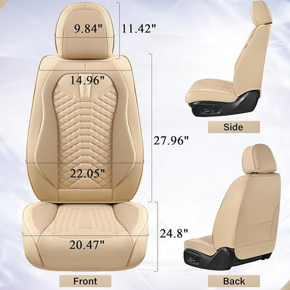 Coverado Front Seat Covers, 2 Pieces Universal Seat Cover for Cars, Breathable Nappa Leather Waterproof Car Seat Cover, Car Seat Protector, Driver Seat Cover, Auto Seat Covers Fit for Cars, Beige