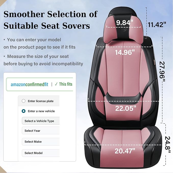 Coverado Universal Seat Covers Front, Universal Seat Covers for Cars, 2-Pack Waterproof Nappa Leather Car Seat Covers with Head Pillow, Auto Protectors Fit for Most Sedans Pick-up Truck-Black&Pink