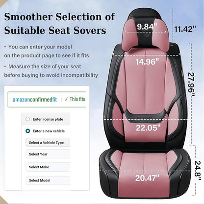 Coverado Universal Seat Covers Front, Universal Seat Covers for Cars, 2-Pack Waterproof Nappa Leather Car Seat Covers with Head Pillow, Auto Protectors Fit for Most Sedans Pick-up Truck-Black&Pink