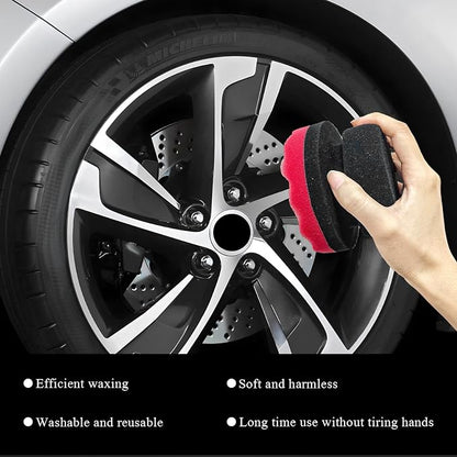 KVAEY 2 PCS Tire Dressing Applicator Pads, Reusable Hex Grip Tire Shine Applicator Polishing Sponge Pads, Wheel Tire Shine Detailing Foam for Most Vehicles, Car Accessories (Red, 3.15")