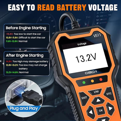 V511 OBD2 Scanner Diagnostic Tool, Check Engine Light Car Code Reader, I/M Readiness, DTC, Battery Voltage Tester, Reset, Live Data, Car Diagnostic Scan Tools for All OBDII Car Since 1996