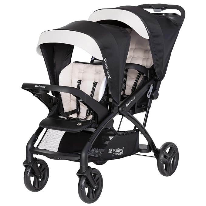 Baby Trend Sit N' Stand Tandem Double Stroller 2.0 DLX and EZ-Lift Plus Car Seat Set with 5 Point Safety Harnesses and Cozy Cover, Modern Khaki