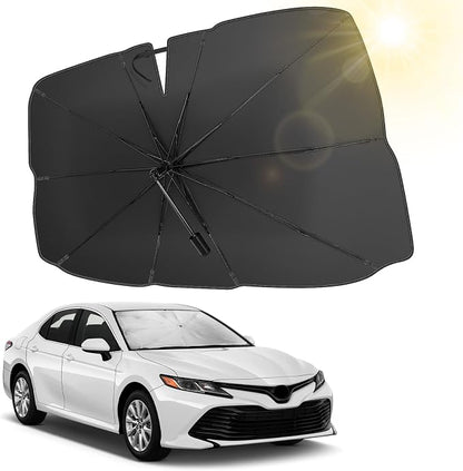 JOYTUTUS Windshield Sun Shade Umbrella, Upgraded 360° Rotation Bendable Shaft Handle, Foldable for Truck, Automotive Interior Sun Protection, UV Rays Block, Easy to Store and Use, 57''x 33''